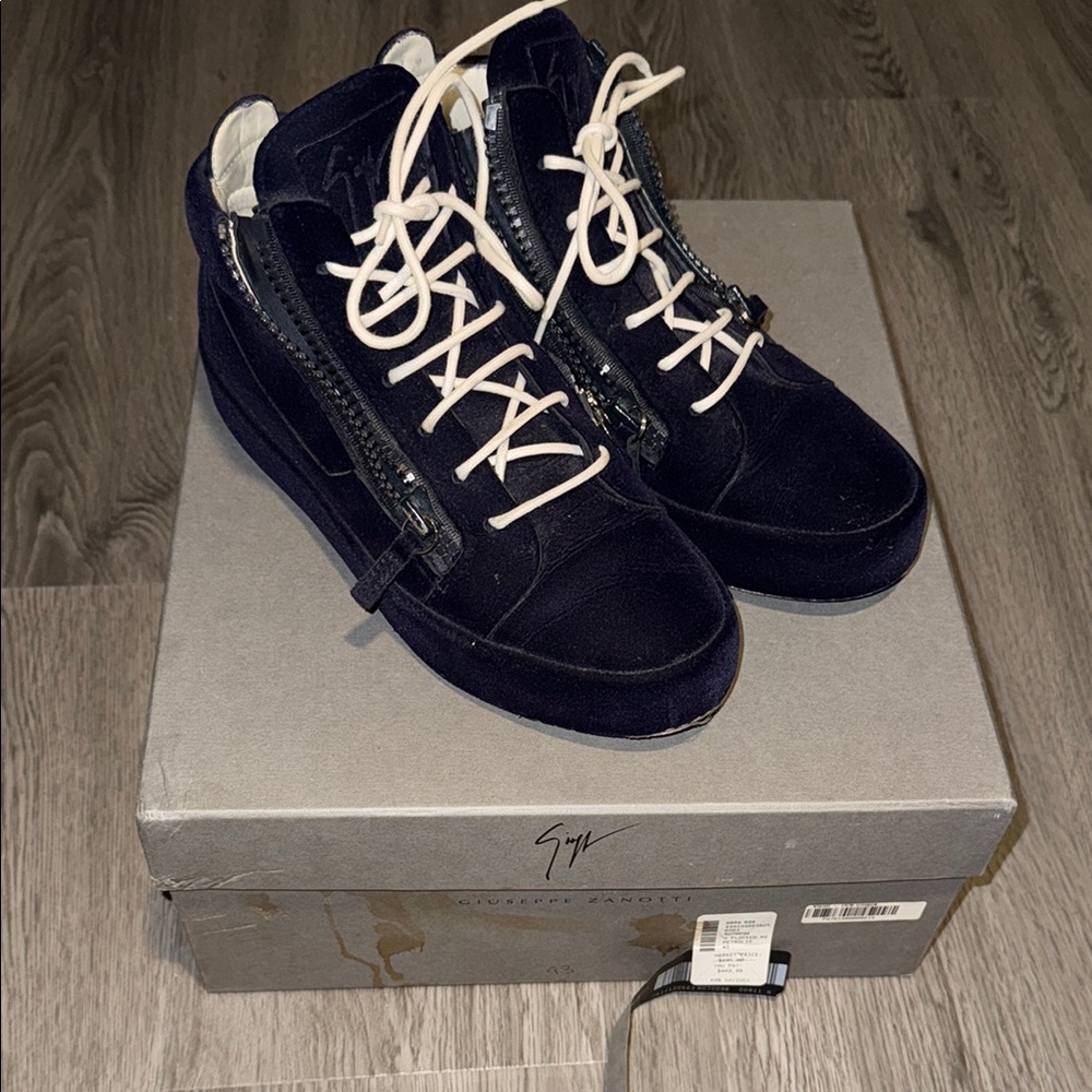 Giuseppe Zanotti Navy Suede High-Top Sneakers with White Laces